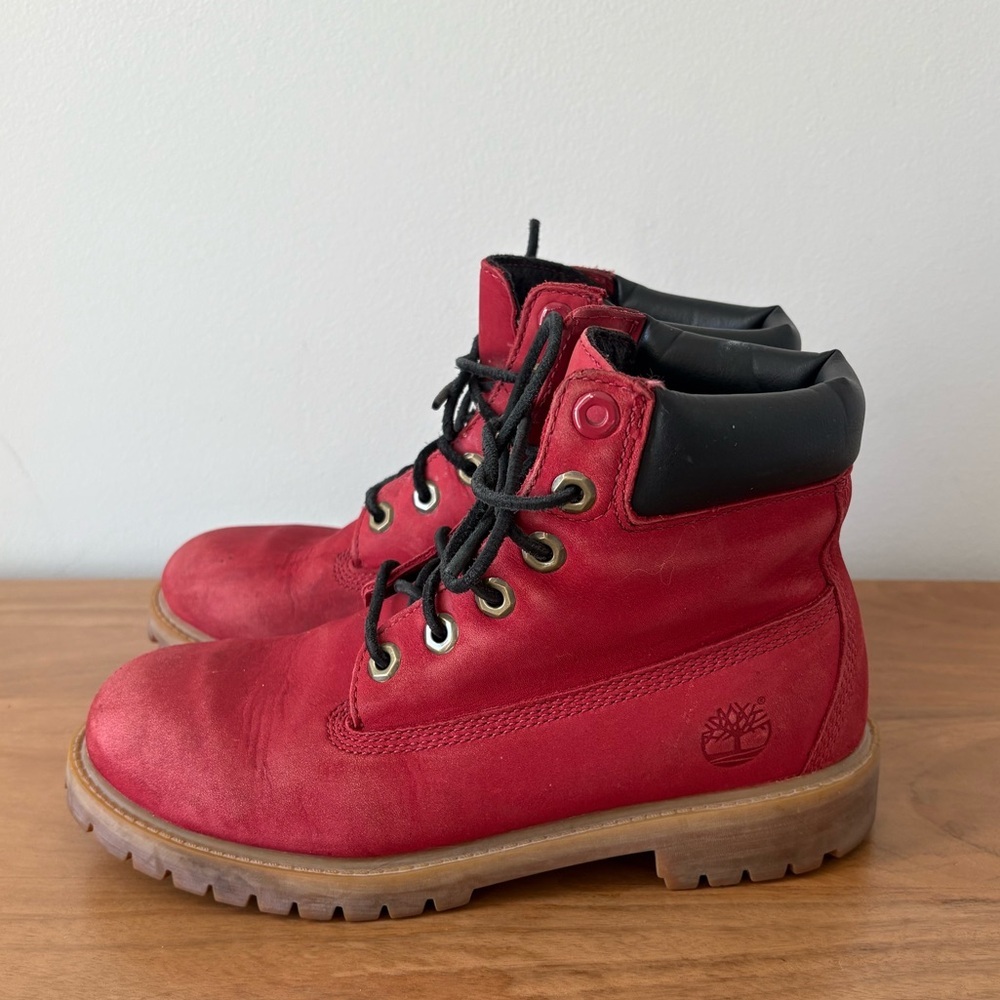 Timberland 6" Premium Youth Red Nubuck Waterproof Boys Boots 6598R Size 5